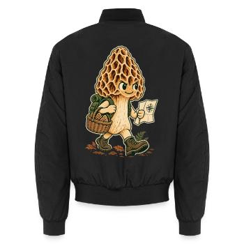 Pilzpfad Entdecker Illustration - Unisex Bomberjacke - Schwarz - Hinten - AI Model Male 185 light (185cm)