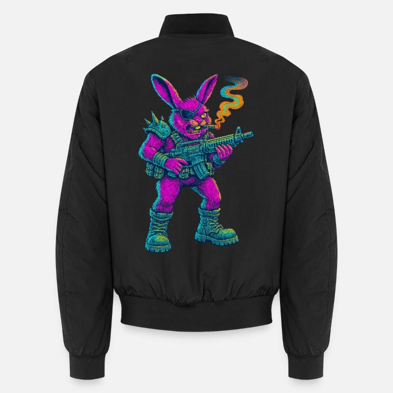 Neon Punk Bunny mit Zigarre und Gewehr Unisex Bomberjacke