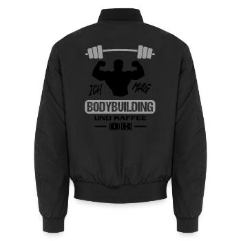 Bodybuilding und Kaffee Sprüche Training Pumpen - Unisex Bomberjacke - Schwarz - Hinten - AI Model Male 185 light (185cm)