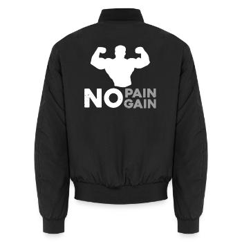 No Pain No Gain Bodybuilding Sprüche Sport Gym Fun - Unisex Bomberjacke - Schwarz - Hinten - AI Model Male 185 light (185cm)
