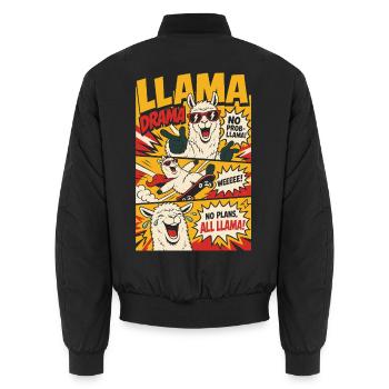 Llama Drama – No Prob-Llama Comic - Unisex Bomberjacke - Schwarz - Hinten - AI Model Male 185 light (185cm)