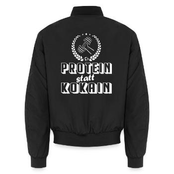 Protein statt Kokain Bodybuilding Sprüche Sport - Unisex Bomberjacke - Schwarz - Hinten - AI Model Male 185 light (185cm)