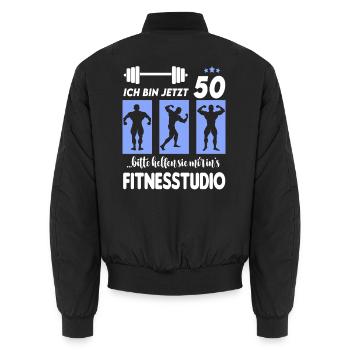 50 Jahre Alter Geburtstag Bodybuilding Mann Happy - Unisex Bomberjacke - Schwarz - Hinten - AI Model Male 185 light (185cm)