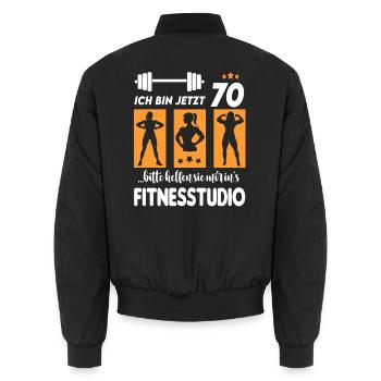 70 Jahre Alter Geburtstag Bodybuilding Frau  - Unisex Bomberjacke - Schwarz - Hinten - AI Model Male 185 light (185cm)