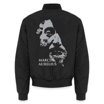 Marcus-Aurelius-Porträt in Grau - Unisex Bomberjacke - Schwarz - Hinten - AI Model Male 185 light (185cm)