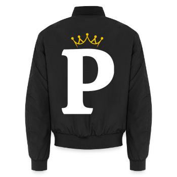 P Buchstabe Monogramm Design - Unisex Bomberjacke - Schwarz - Hinten - AI Model Male 185 light (185cm)