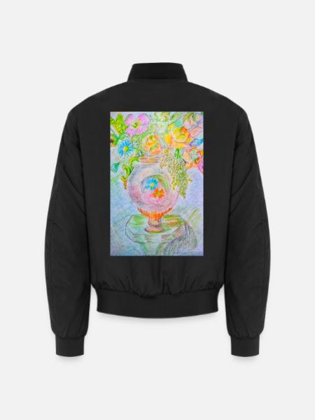 Runde Vase mit verschiedenen Blumen - Unisex Bomberjacke - Schwarz