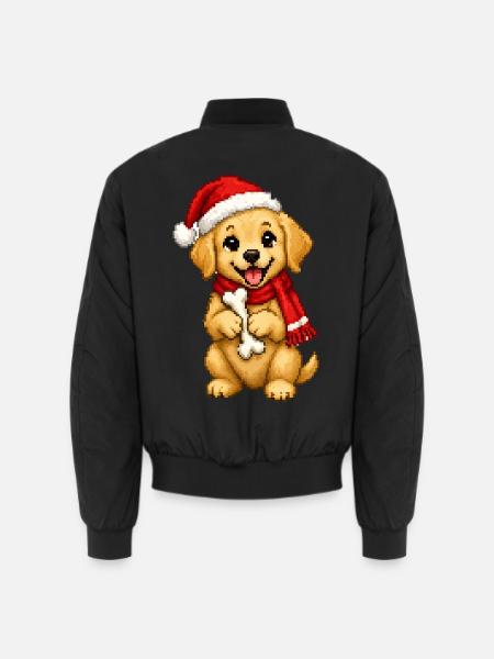 Golden Retriever Welpe Weihnachtsmütze Weihnachten - Unisex Bomberjacke - Schwarz
