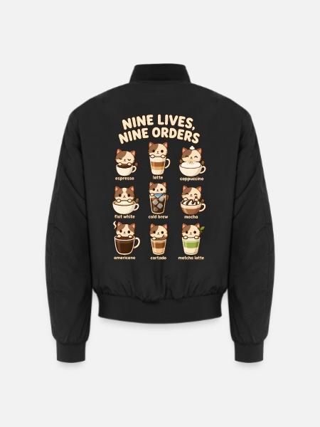 Neun Katzen neun Cafébestellungen - Unisex Bomberjacke - Schwarz