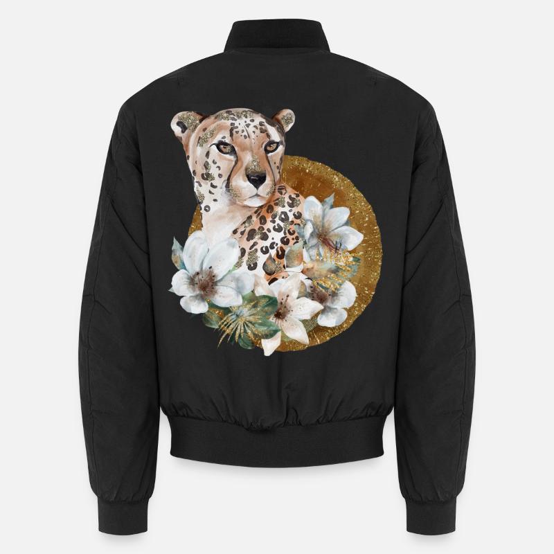 Léopard avec or et fleurs Bomber unisexe