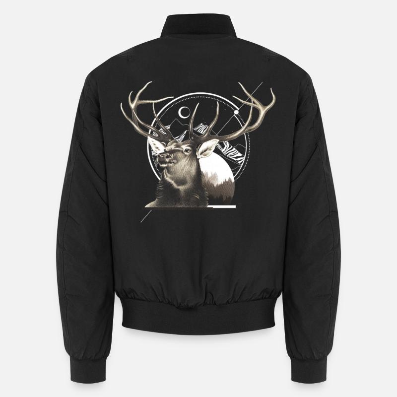 Mountain Deer Graphic - Unisex Bomber Jacket - black