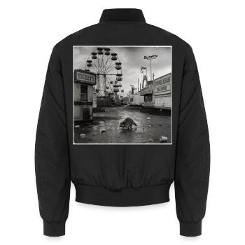 Abandoned Funfair Raccoon Retro Funfair Animal - Unisex Bomber Jacket - black - Back - AI Model Male 185 light (185cm)