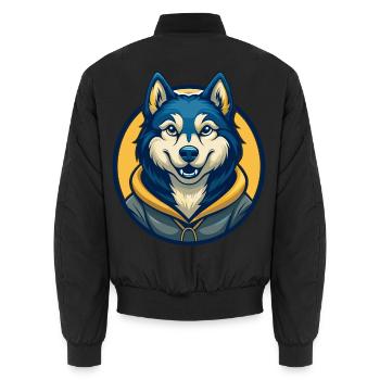 Husky Dog Kawaii Maskottchen Cartoon Clipart Logo Abzeichen - Unisex Bomberjacke - Schwarz - Hinten - AI Model Male 185 light (185cm)