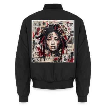 Japanese Collage Art Asia Punk Samuraifrau Collage - Unisex Bomberjacke - Schwarz - Hinten - AI Model Male 185 light (185cm)