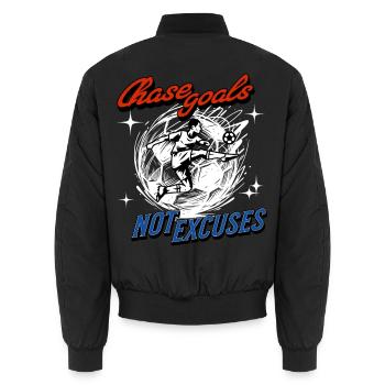 Fußball Shirt – Chase Goals Not Excuses - Unisex Bomberjacke - Schwarz - Hinten - AI Model Male 185 light (185cm)