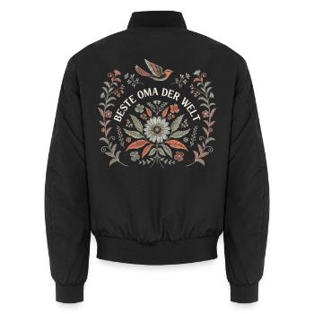 Beste Oma der Welt Blumen Spruch T-Shirt Geschenk - Unisex Bomberjacke - Schwarz - Hinten - AI Model Male 185 light (185cm)