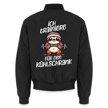 Faultier Shirt – Ich Trainiere Für Den Kühlschrank - Unisex Bomberjacke - Schwarz - Hinten - AI Model Male 185 light (185cm)