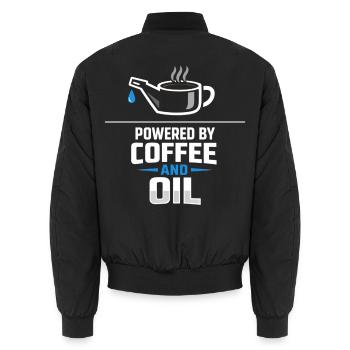 Powered By Coffee And Oil Schrauber Spruch Kaffee - Unisex Bomberjacke - Schwarz - Hinten - AI Model Male 185 light (185cm)