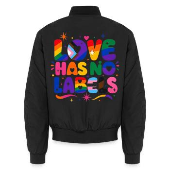 Love Has No Labels Rainbow Pride Saying - Unisex Bomber Jacket - black - Back - AI Model Male 185 light (185cm)