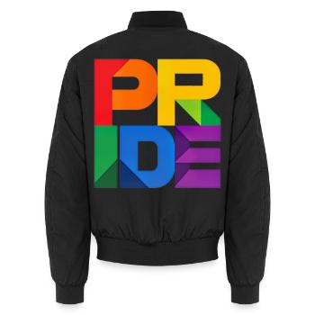 Pride Modern Block Design Regenbogen Schriftzug - Unisex Bomberjacke - Schwarz - Hinten - AI Model Male 185 light (185cm)