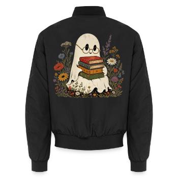 Adorables livres de fantômes T-shirt fleurs sauvages - Bomber unisexe - noir - Dos - AI Model Male 185 light (185cm)