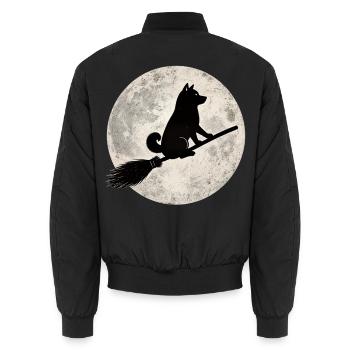 Shiba Inu Witch's Broom Full Moon T-Shirt Halloween - Unisex Bomber Jacket - black - Back - AI Model Male 185 light (185cm)