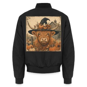 Scottish Cow Halloween Hoodie Vintage Cow - Unisex Bomber Jacket - black - Back - AI Model Male 185 light (185cm)