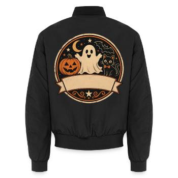 T-shirt Chat Citrouille Fantôme Halloween Rétro - Bomber unisexe - noir - Dos - AI Model Male 185 light (185cm)