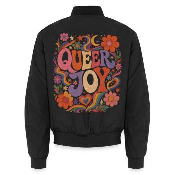Queer Joy Regenbogen Blumen Hoodie LGBTQ Pride - Unisex Bomberjacke - Schwarz - Hinten - AI Model Male 185 light (185cm)