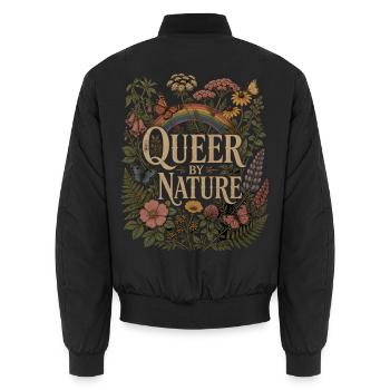 Queer by Nature Blumen Regenbogen Motiv LGBTQ - Unisex Bomberjacke - Schwarz - Hinten - AI Model Male 185 light (185cm)