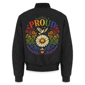 Regenbogen Hoodie für diverse Queer Pride Liebhabe - Unisex Bomberjacke - Schwarz - Hinten - AI Model Male 185 light (185cm)
