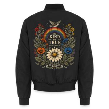 Be Kind Be True Be You T-Shirt Vintage Blumen Art - Unisex Bomberjacke - Schwarz - Hinten - AI Model Male 185 light (185cm)