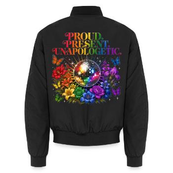 Proud Present Unapologetic Pride Statement Blumen - Unisex Bomberjacke - Schwarz - Hinten - AI Model Male 185 light (185cm)
