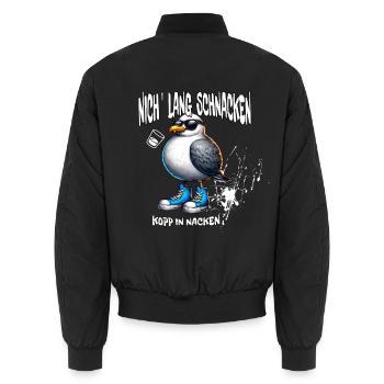 Nicht lang schnacken Kopp in Nacken - Unisex Bomberjacke - Schwarz - Hinten - AI Model Male 185 light (185cm)