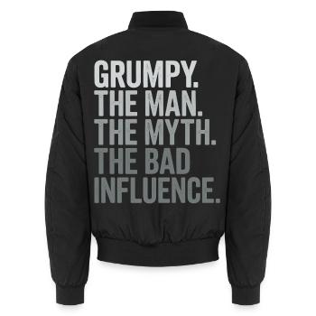 Grumpy der Mann, der Mythos, der schlechte Einfluss - Unisex Bomberjacke - Schwarz - Hinten - AI Model Male 185 light (185cm)