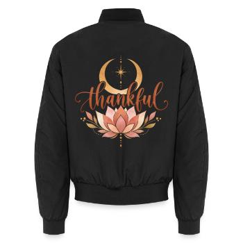 Dankbarkeit Achtsamkeit Lotusblüte Boho - Unisex Bomberjacke - Schwarz - Hinten - AI Model Male 185 light (185cm)