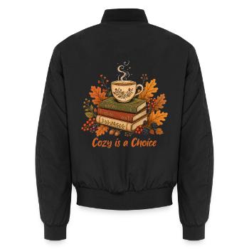 Bücherstapel  Tasse Herbst Design - Unisex Bomberjacke - Schwarz - Hinten - AI Model Male 185 light (185cm)