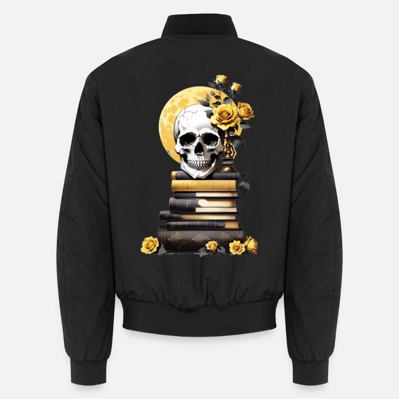 Stack of books with skull - Unisex Bomber Jacket - black