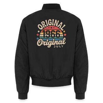 Original July 1966 Retro Vintage Birthday - Unisex Bomber Jacket - black - Back - AI Model Male 185 light (185cm)