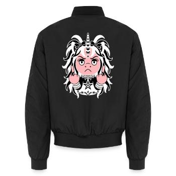 White Noise: Weißes EinZORN mit Mittelfinger - Unisex Bomberjacke - Schwarz - Hinten - AI Model Male 185 light (185cm)
