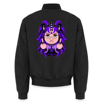 Purple Hay(s): Lila EinZORN mit Mittelfinger - Unisex Bomberjacke - Schwarz - Hinten - AI Model Male 185 light (185cm)