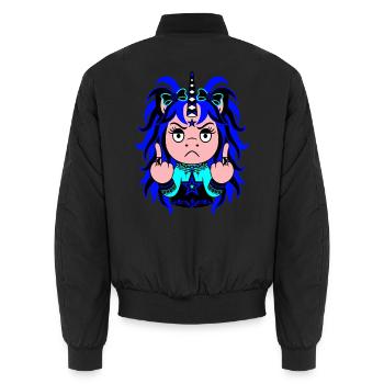 Deep Blue H8: Tiefblaues EinZORN mit Mittelfinger - Unisex Bomberjacke - Schwarz - Hinten - AI Model Male 185 light (185cm)