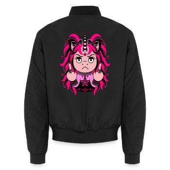 Bubble Scum: Pinkes EinZORN mit Mittelfinger - Unisex Bomberjacke - Schwarz - Hinten - AI Model Male 185 light (185cm)