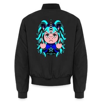 Frostbite: Frostig-blaues EinZORN mit Mittelfinger - Unisex Bomberjacke - Schwarz - Hinten - AI Model Male 185 light (185cm)