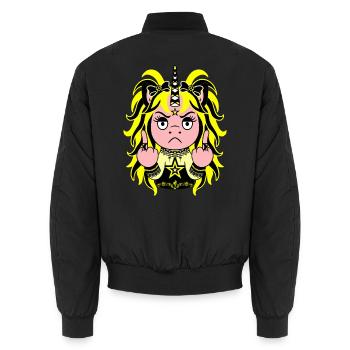 Lemon-Hate: Knall-Gelbes EinZORN mit Mittelfinger - Unisex Bomberjacke - Schwarz - Hinten - AI Model Male 185 light (185cm)