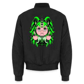Acid Reign: Giftgrünes EinZORN mit Mittelfinger - Unisex Bomberjacke - Schwarz - Hinten - AI Model Male 185 light (185cm)