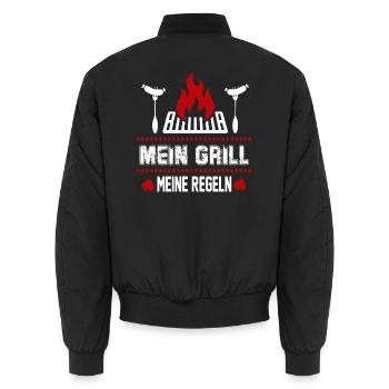 Mein Grill Meine Regeln Grillsprüche BBQ Grillfest - Unisex Bomberjacke - Schwarz - Hinten - AI Model Male 185 light (185cm)