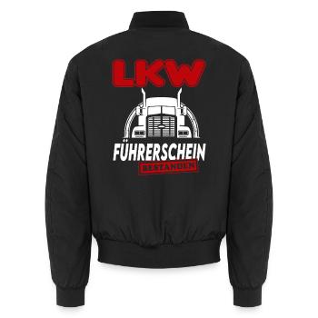 LKW  Führerschein bestanden Sprüche Lastwagen - Unisex Bomberjacke - Schwarz - Hinten - AI Model Male 185 light (185cm)