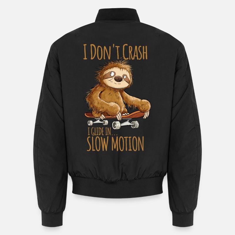Sloth With Skateboard Saying I Don't Crash Unisex Bomber Jacket