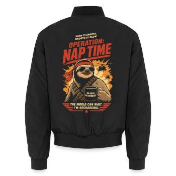 Operation Nap Time – Entspannter Spruch für Schläf - Unisex Bomberjacke - Schwarz - Hinten - AI Model Male 185 light (185cm)